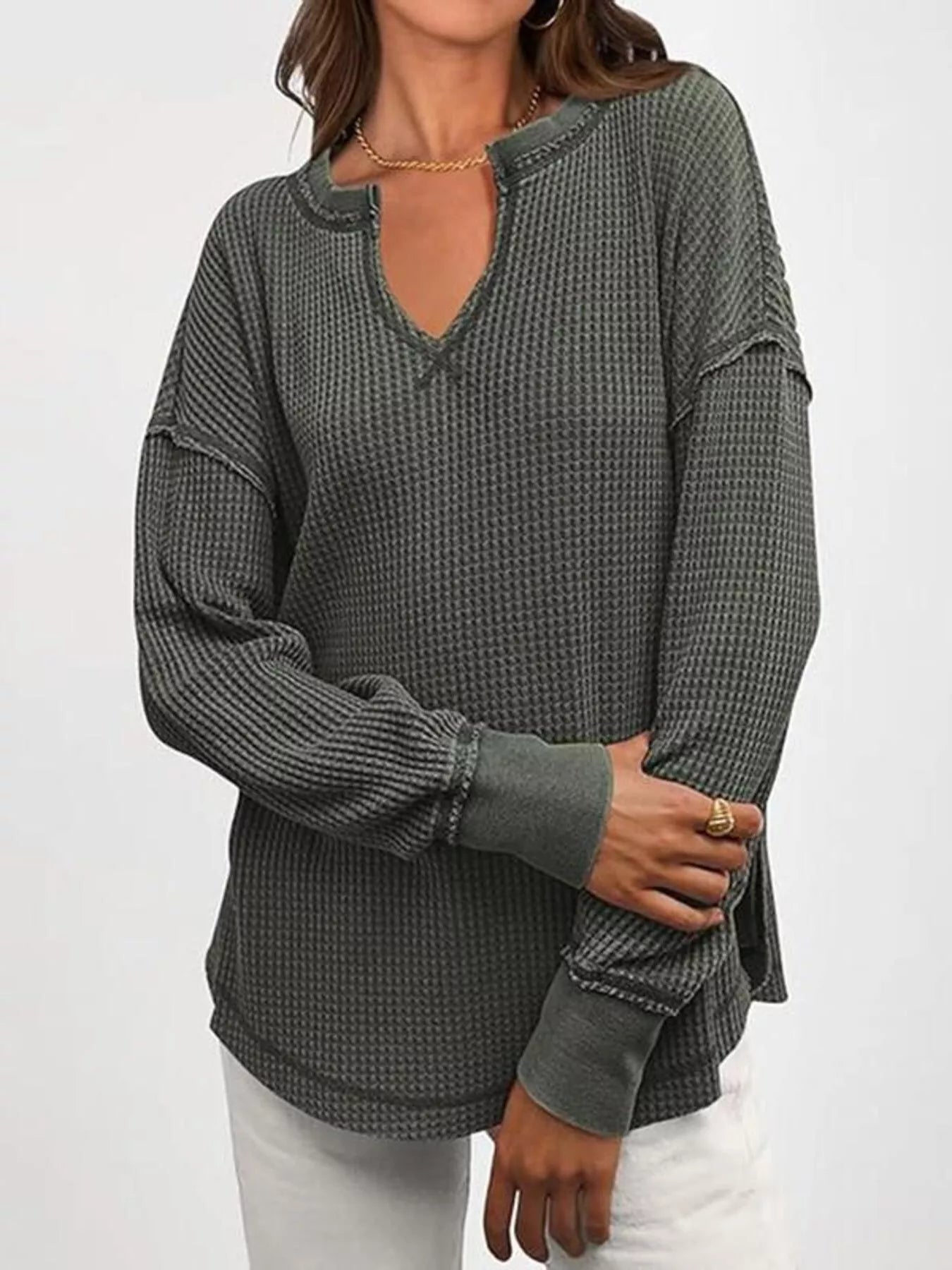 Waffle Knit Long Sleeve Sweatshirt designed for comfort and style at Lookzlike