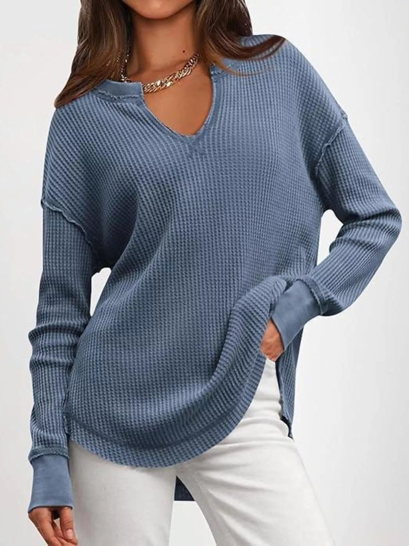Waffle Knit Long Sleeve Sweatshirt designed for comfort and style at Lookzlike