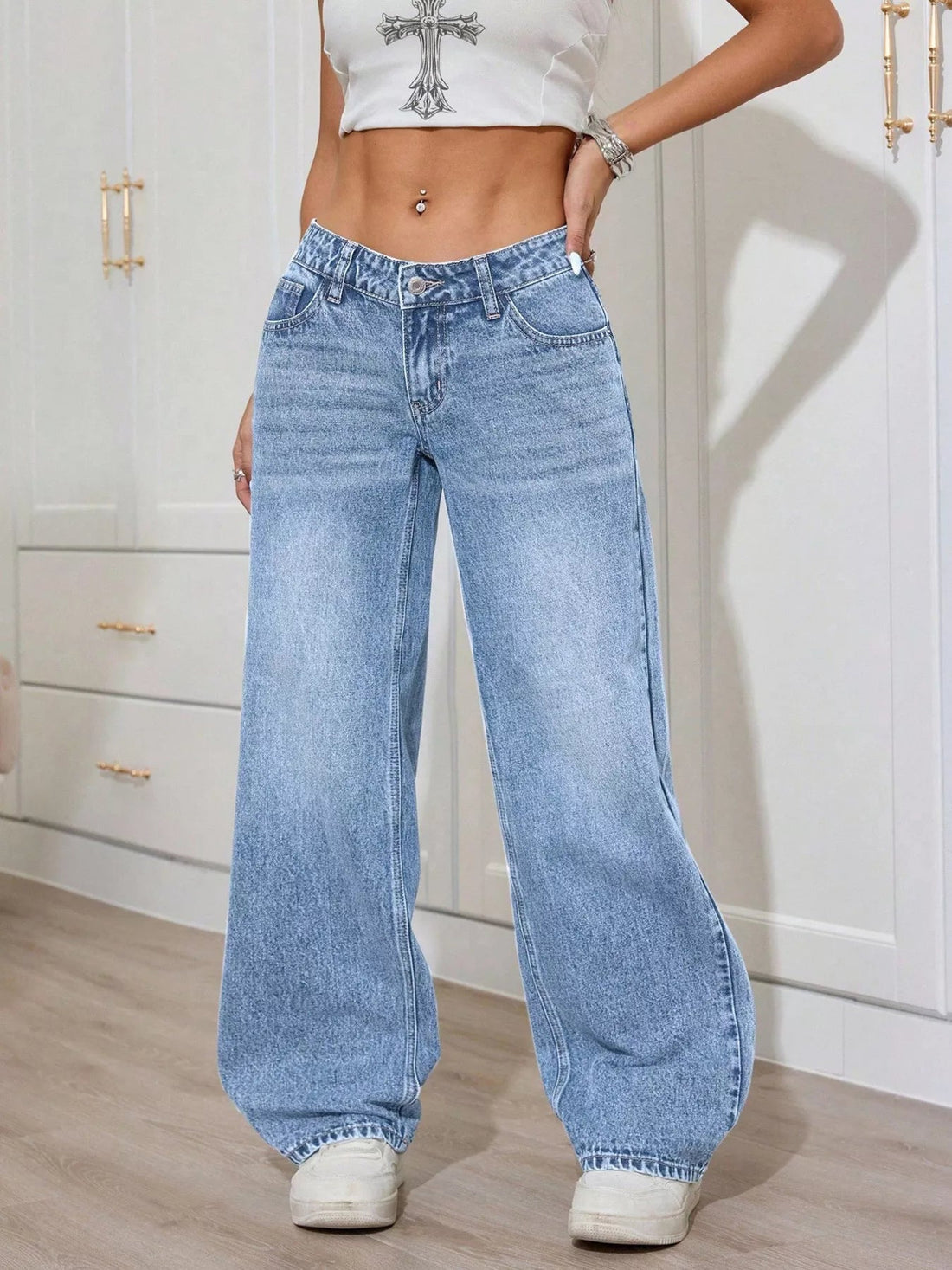 Washed Wide Leg Jeans designed for comfort and style at Lookzlike