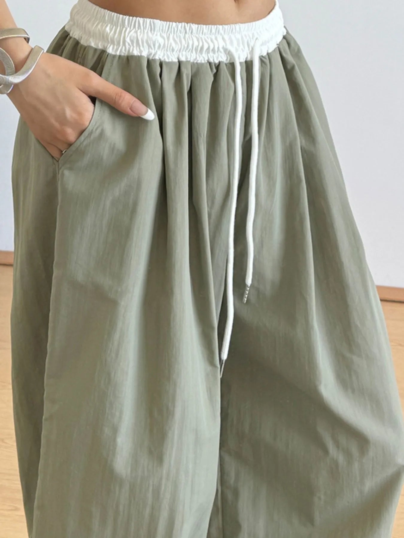 Wide Leg Drawstring Casual Pants - Lookzlike