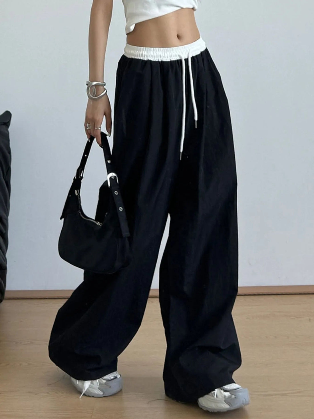 Wide Leg Drawstring Casual Pants - Lookzlike