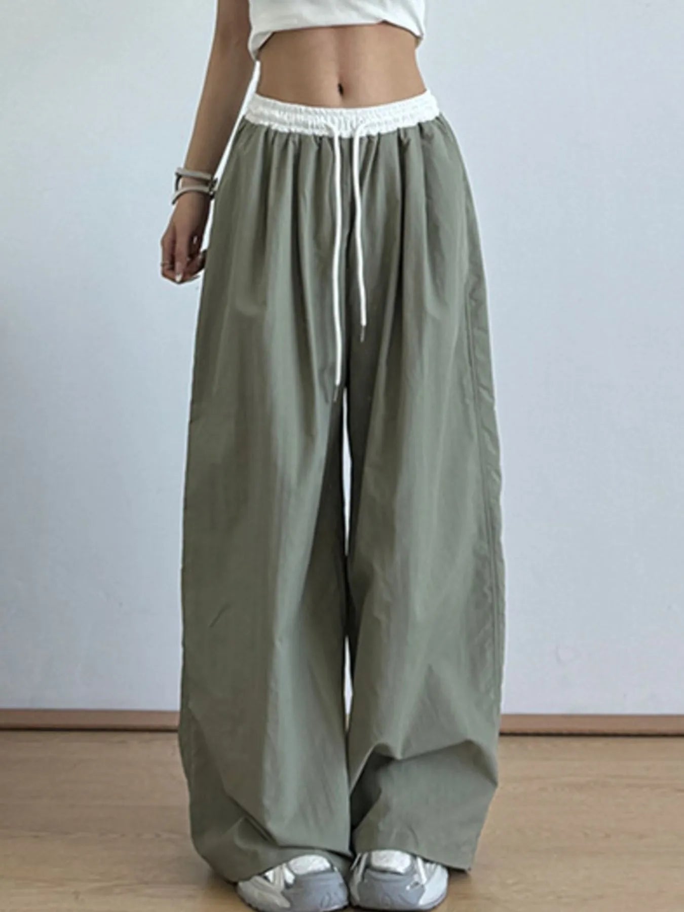 Wide Leg Drawstring Casual Pants - Lookzlike