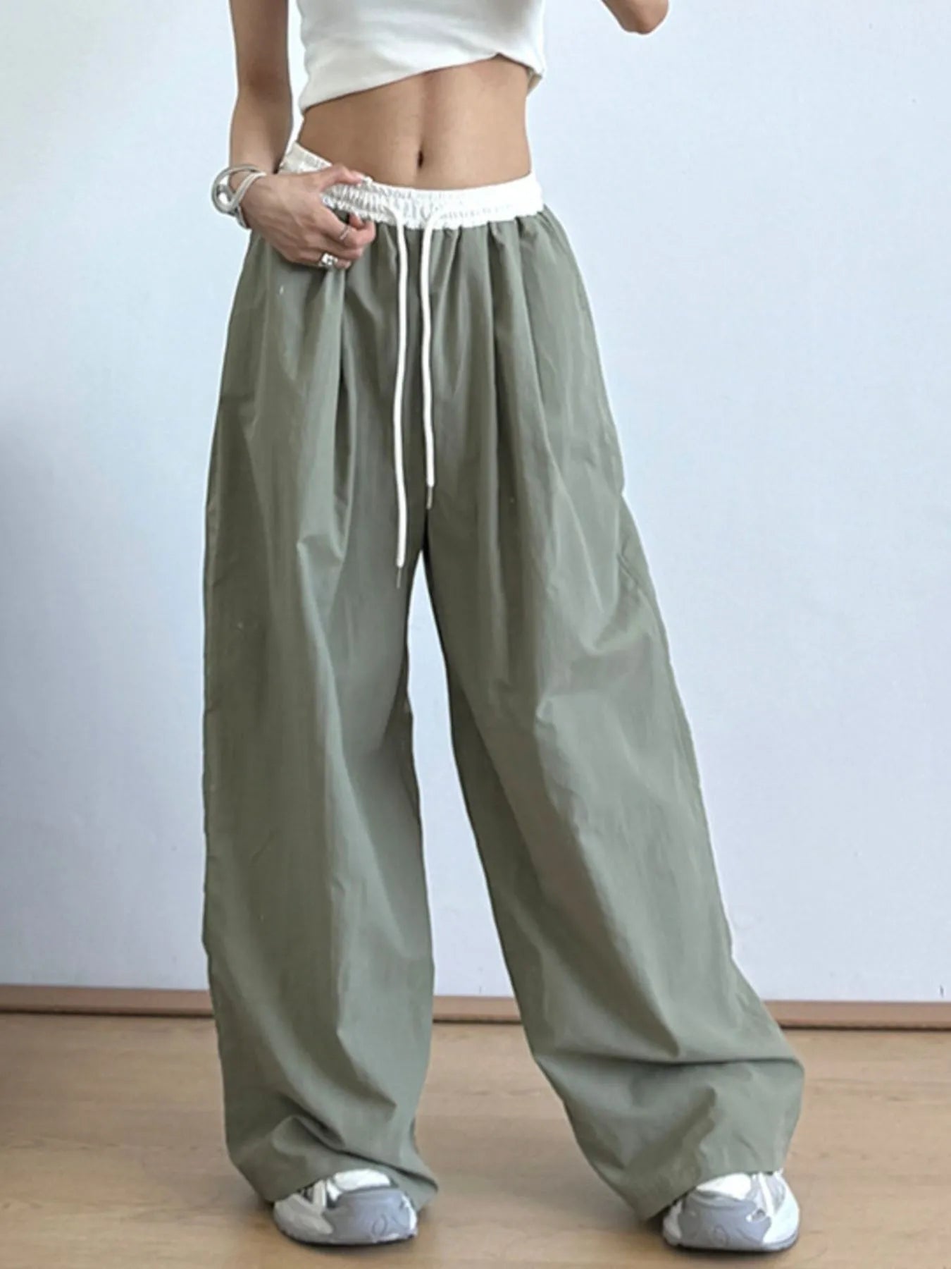 Wide Leg Drawstring Casual Pants - Lookzlike