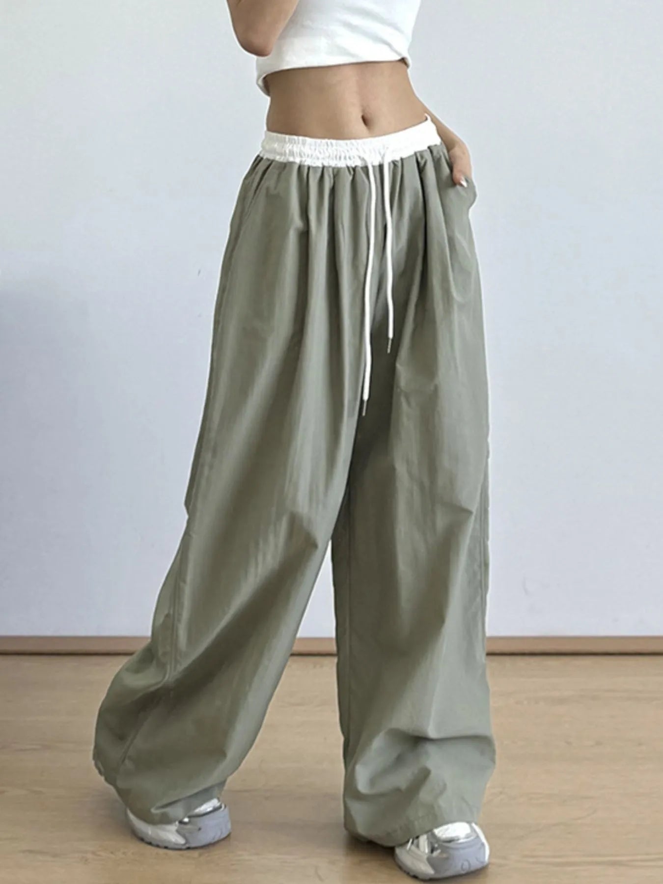 Wide Leg Drawstring Casual Pants - Lookzlike
