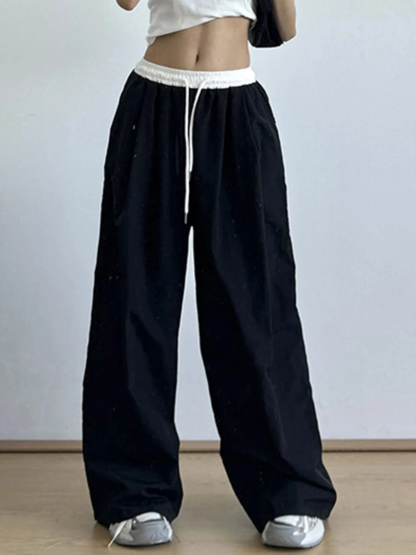 Wide Leg Drawstring Casual Pants - Lookzlike
