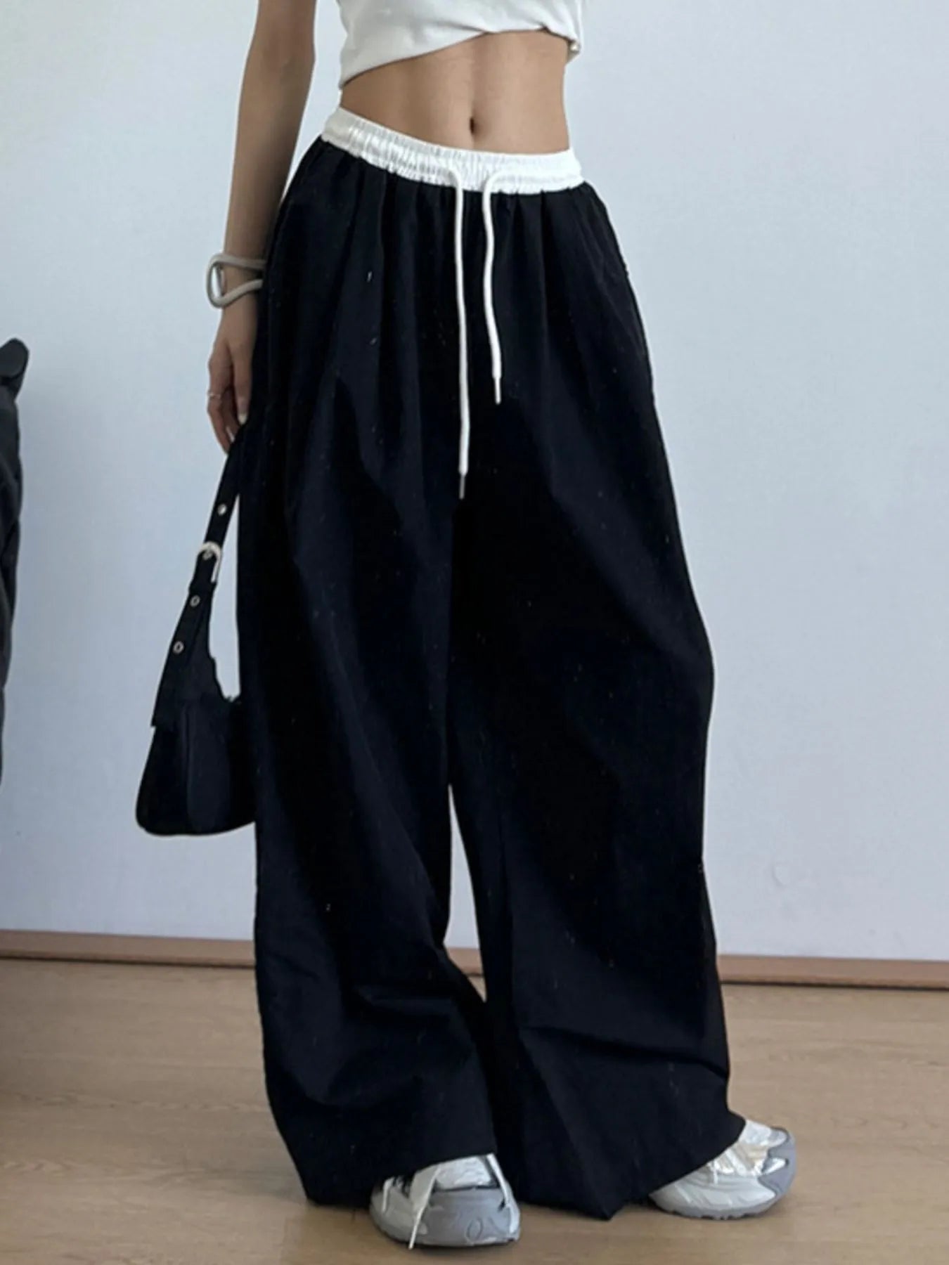 Wide Leg Drawstring Casual Pants - Lookzlike