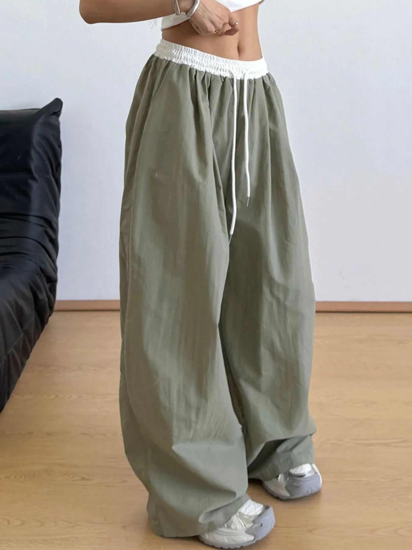 Wide Leg Drawstring Casual Pants - Lookzlike