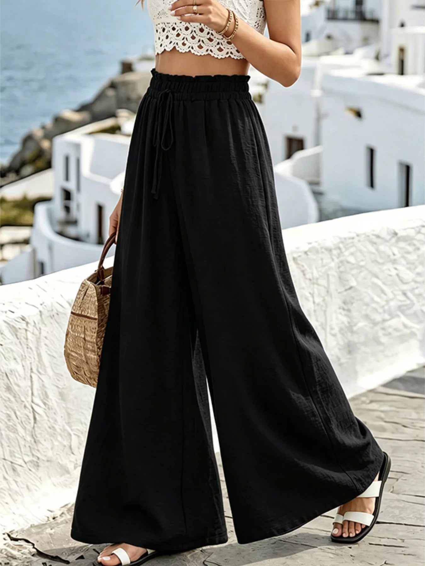 Wide Leg Drawstring Pants designed for comfort and style at Lookzlike