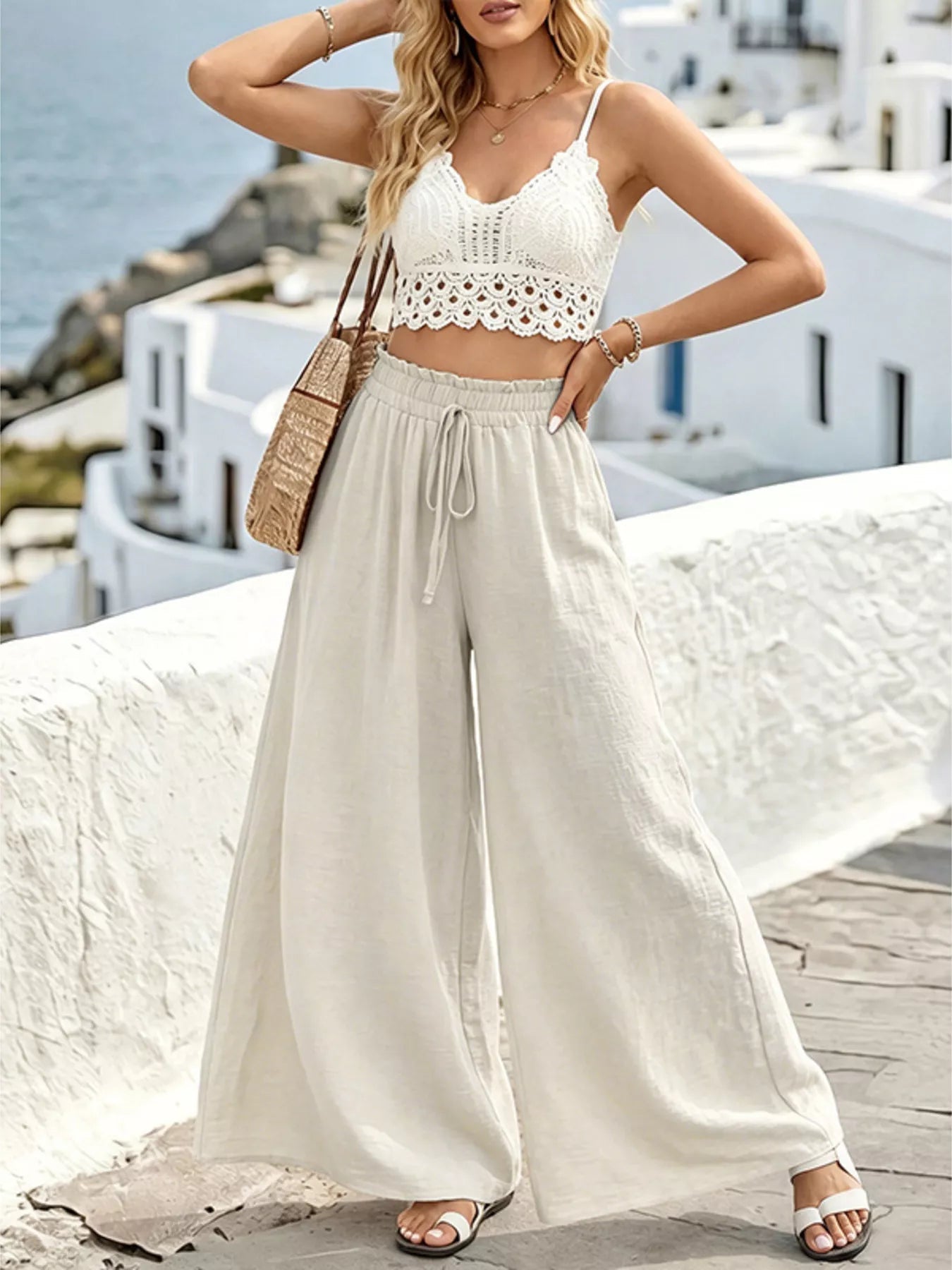 Wide Leg Drawstring Pants designed for comfort and style at Lookzlike
