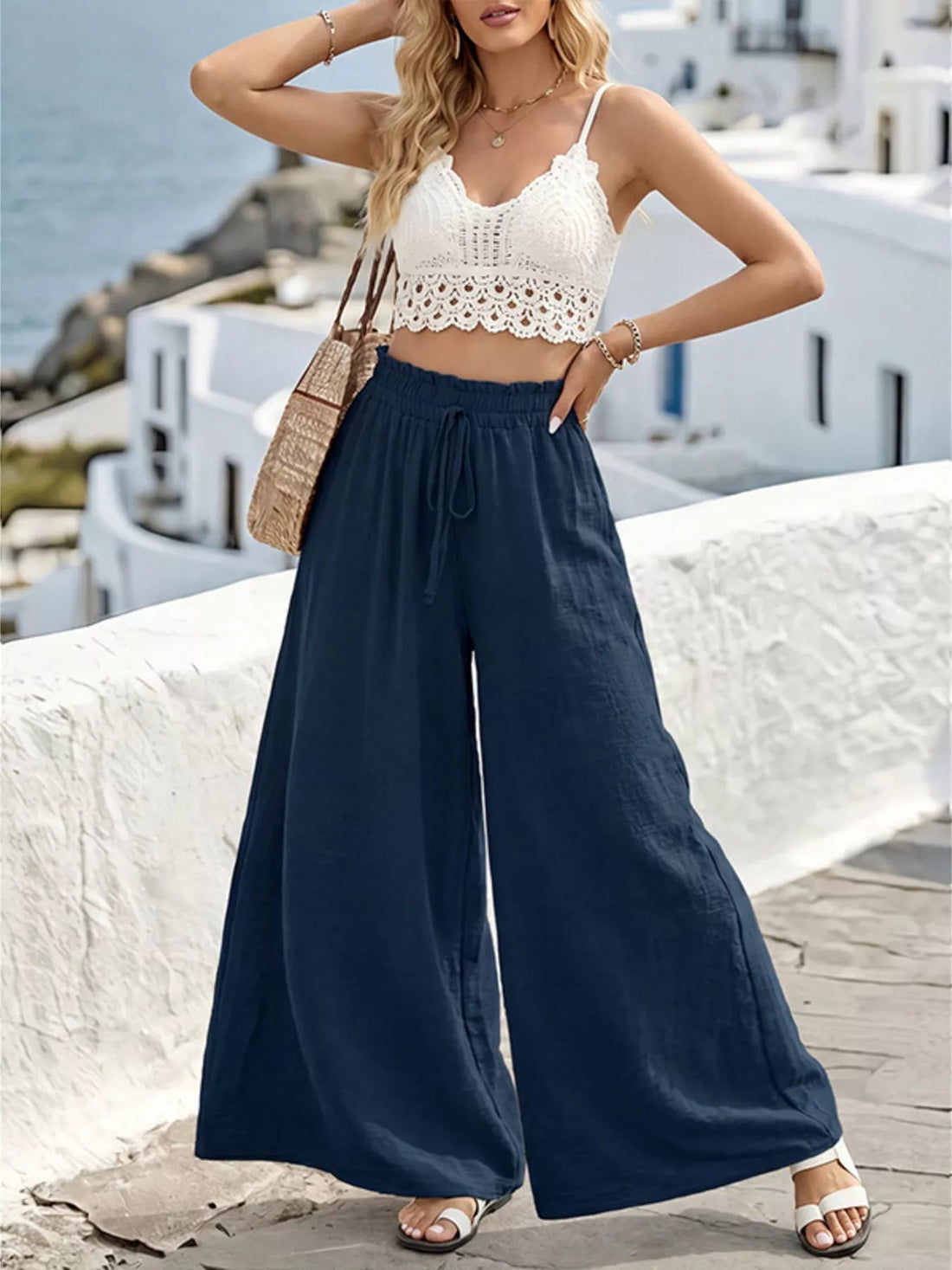 Wide Leg Drawstring Pants designed for comfort and style at Lookzlike