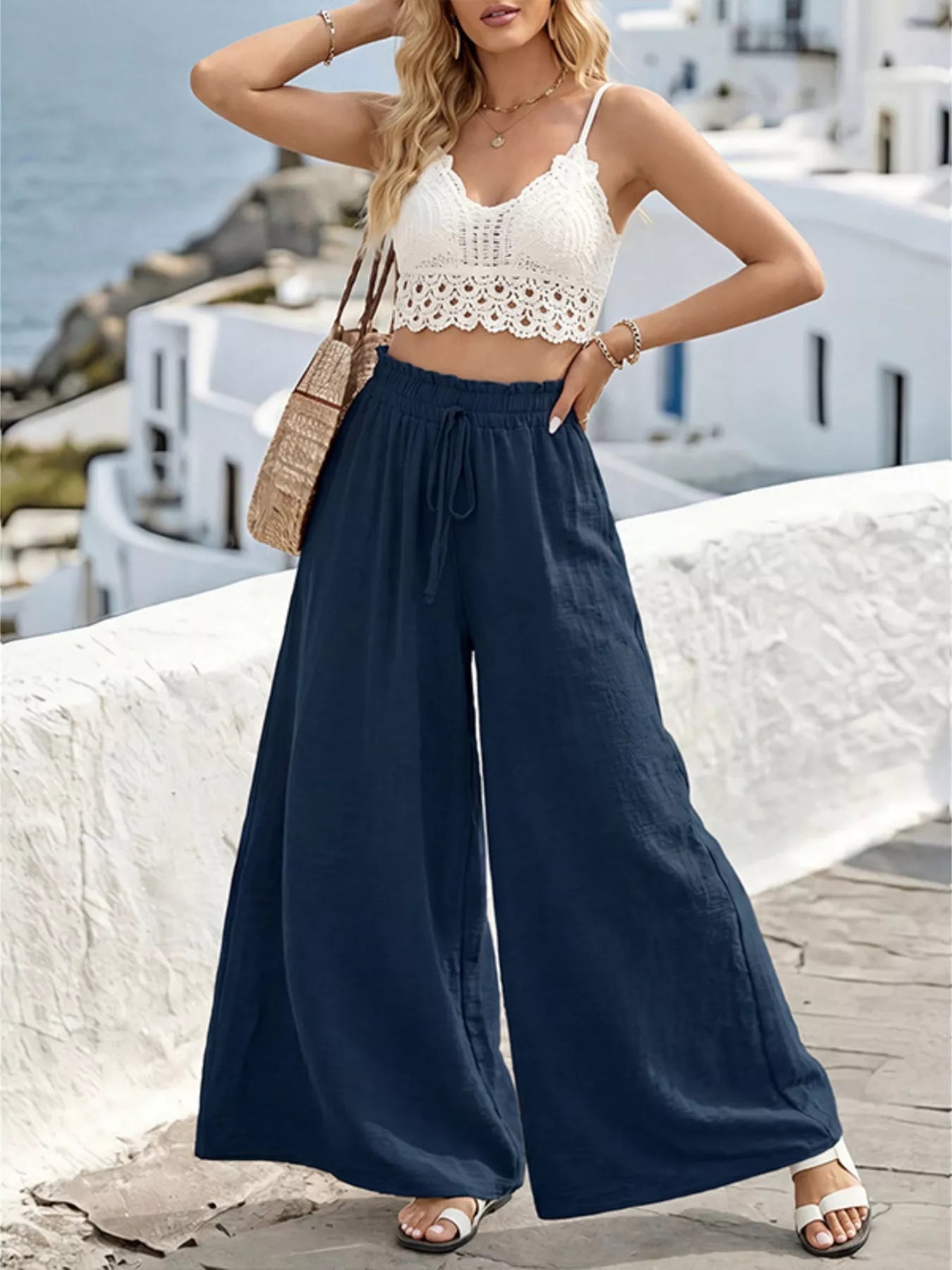 Wide Leg Drawstring Pants designed for comfort and style at Lookzlike