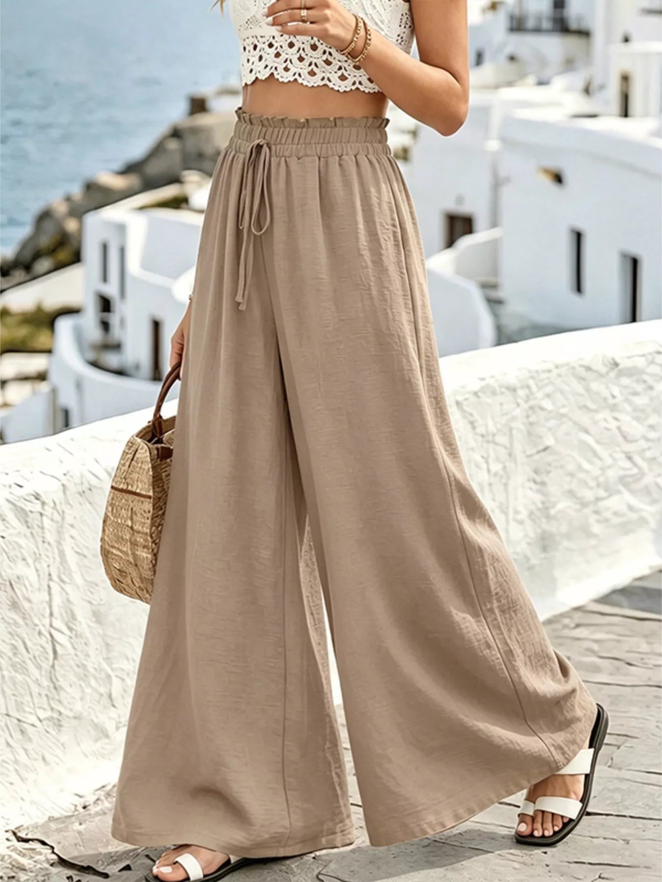 Wide Leg Drawstring Pants designed for comfort and style at Lookzlike