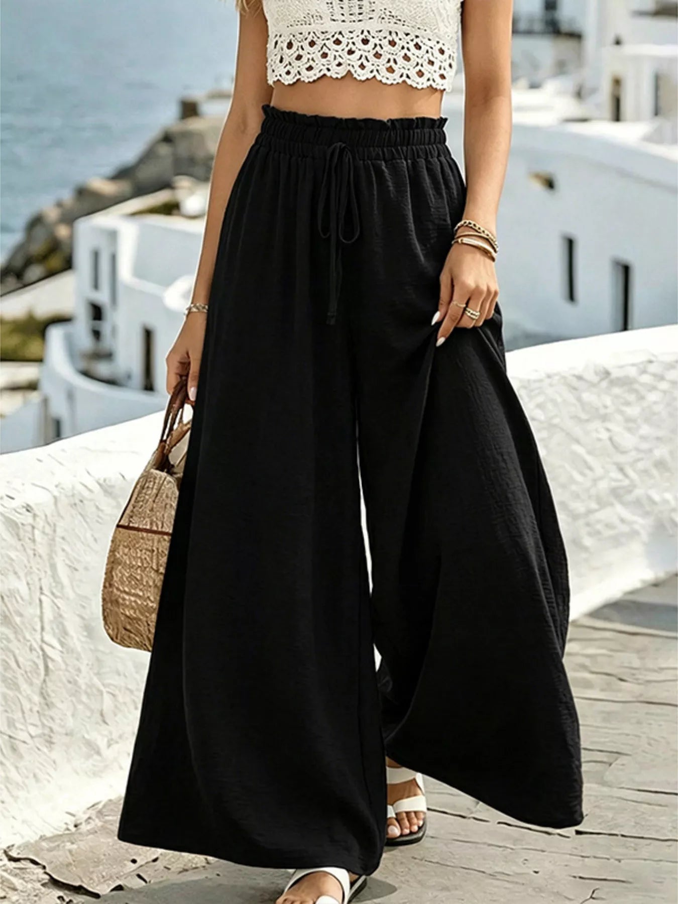 Wide Leg Drawstring Pants designed for comfort and style at Lookzlike
