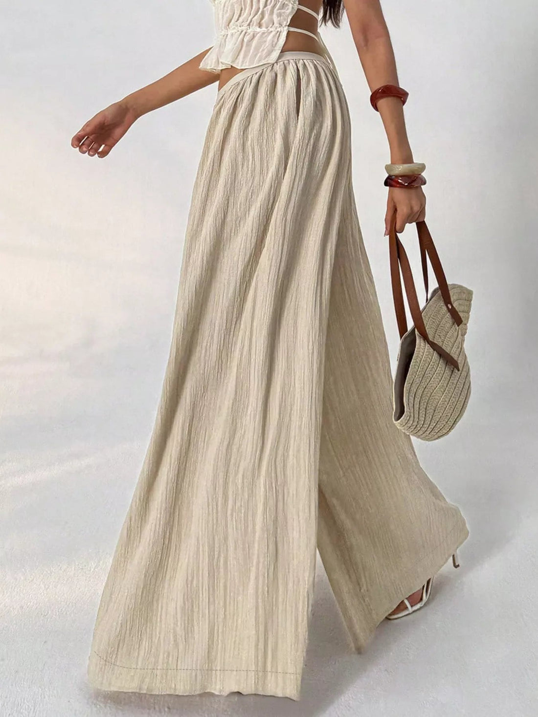 Wide-Leg Textured Pants designed for comfort and style at Lookzlike