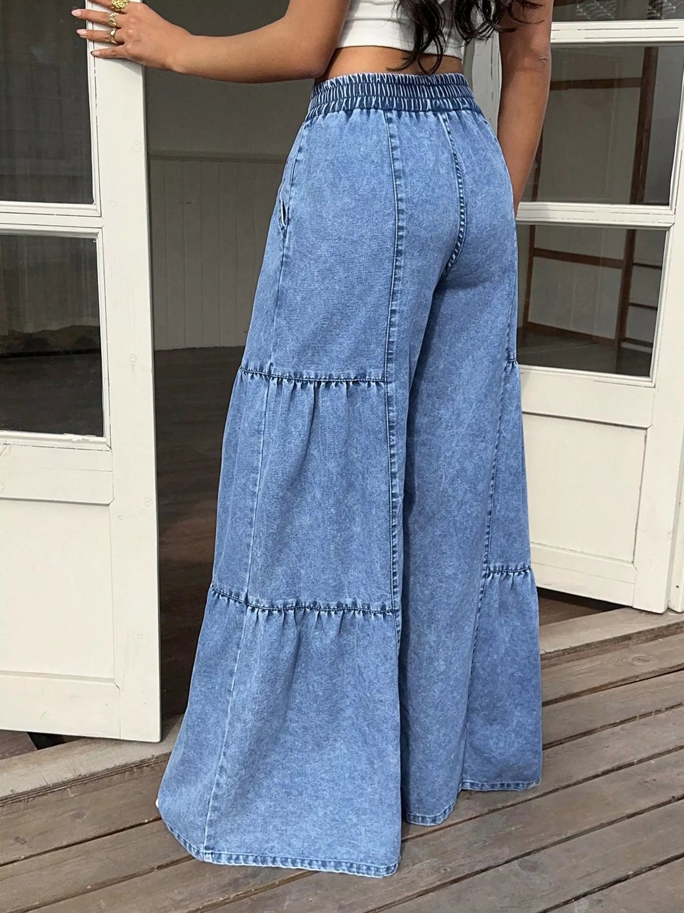 Wide Leg Tiered Jeans designed for comfort and style at Lookzlike