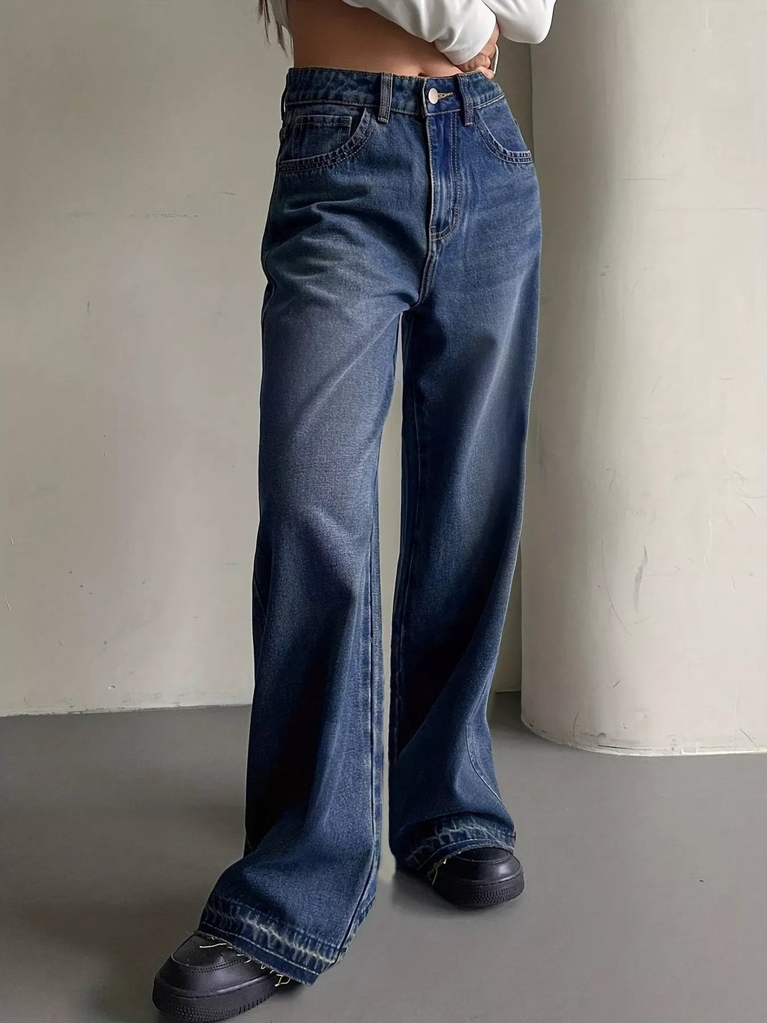 Wide Leg Vintage Wash Jeans designed for comfort and style at Lookzlike