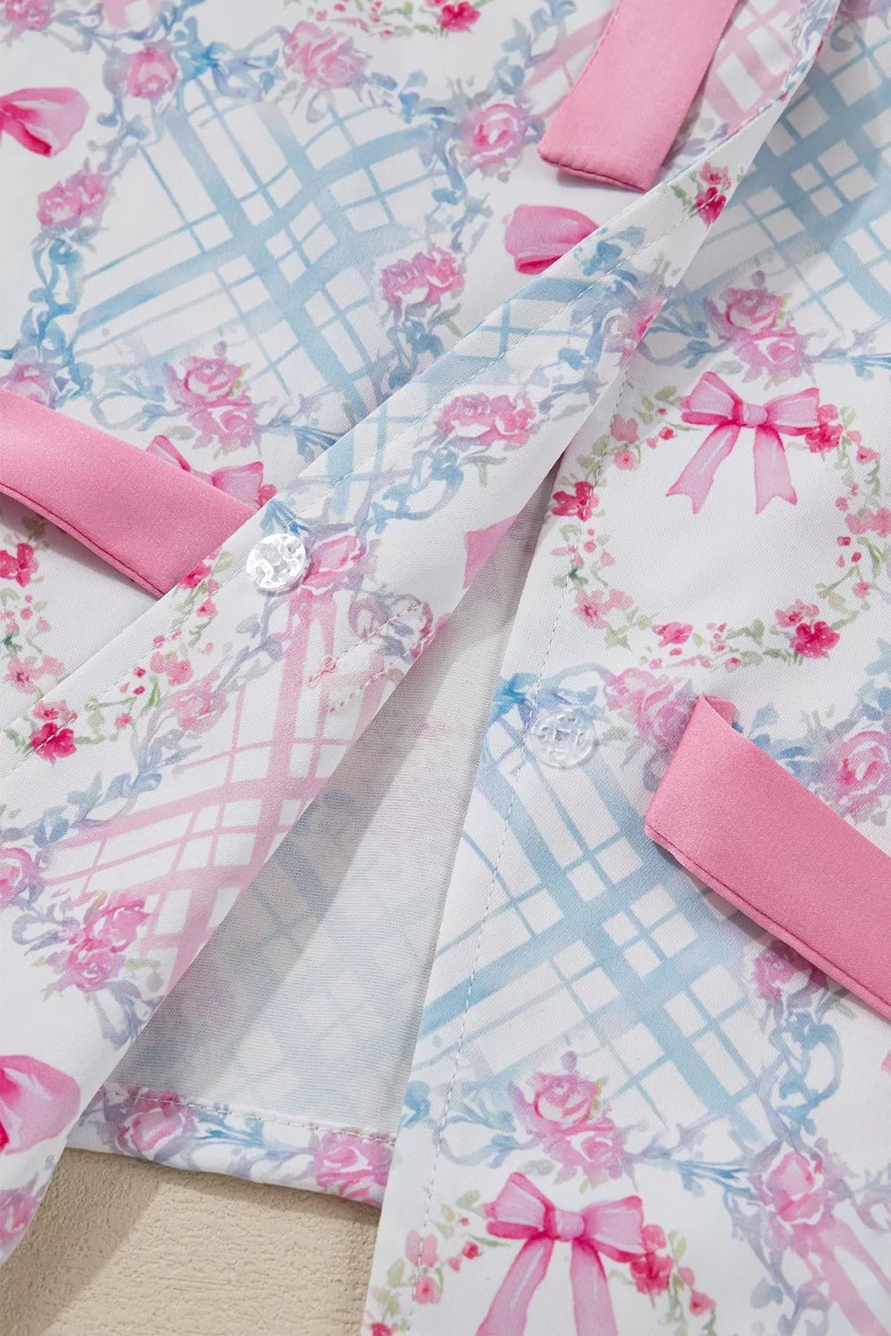 Wreath Pattern Christmas Tied Front Long Sleeve 2pcs Pajama Set designed for comfort and style at Lookzlike