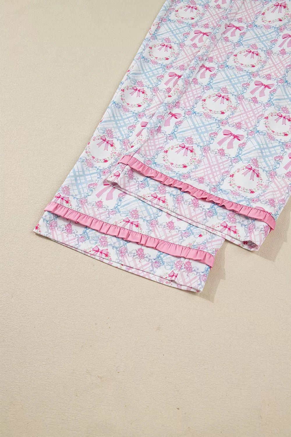 Wreath Pattern Christmas Tied Front Long Sleeve 2pcs Pajama Set designed for comfort and style at Lookzlike