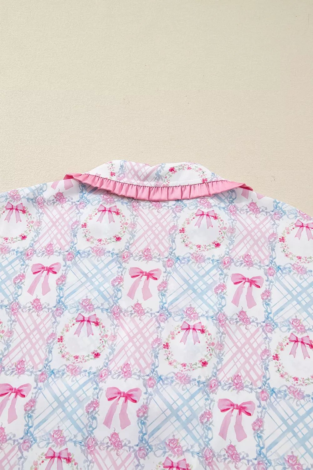 Wreath Pattern Christmas Tied Front Long Sleeve 2pcs Pajama Set designed for comfort and style at Lookzlike