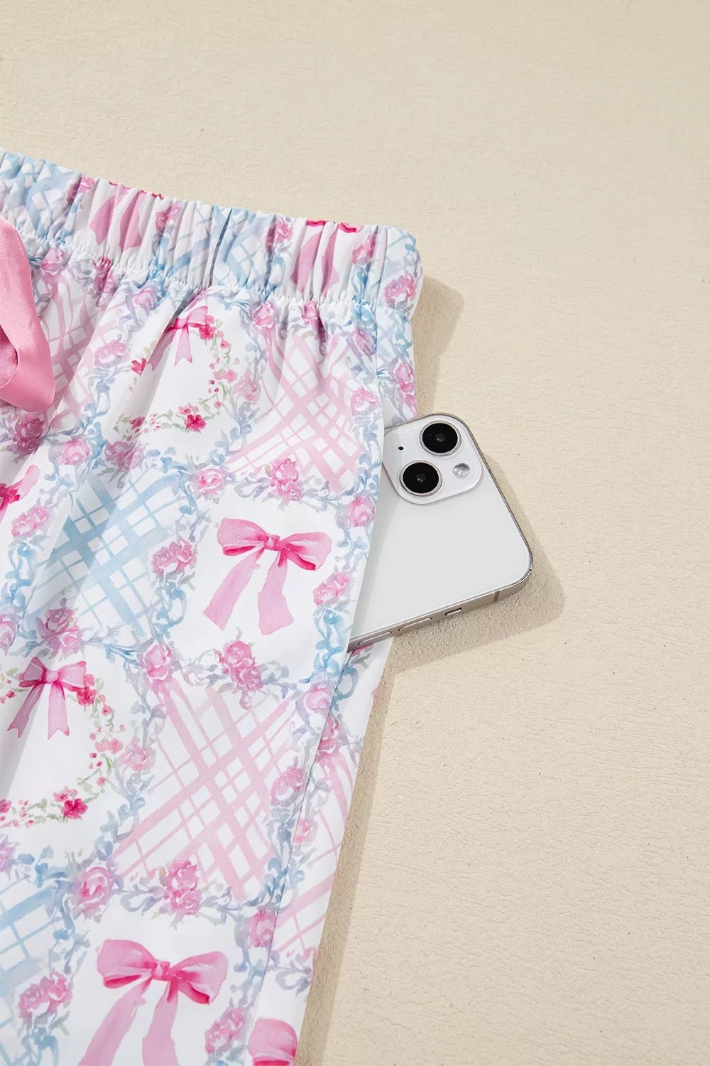 Wreath Pattern Christmas Tied Front Long Sleeve 2pcs Pajama Set designed for comfort and style at Lookzlike