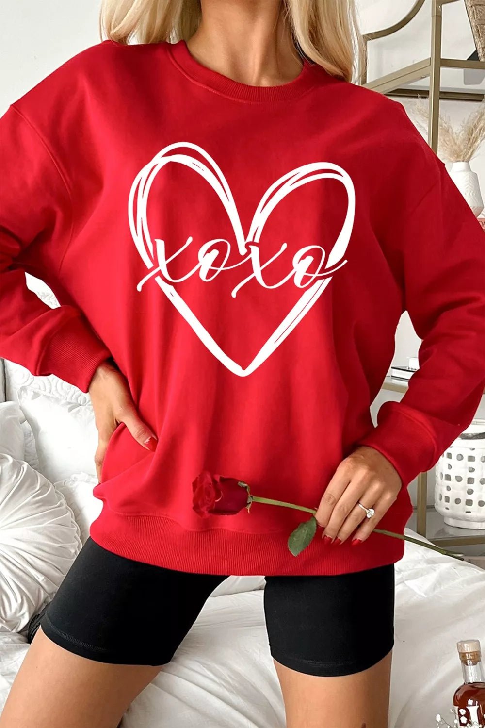 XOXO Valentines Heart Sketch Printed Pullover Sweatshirt designed for comfort and style at Lookzlike