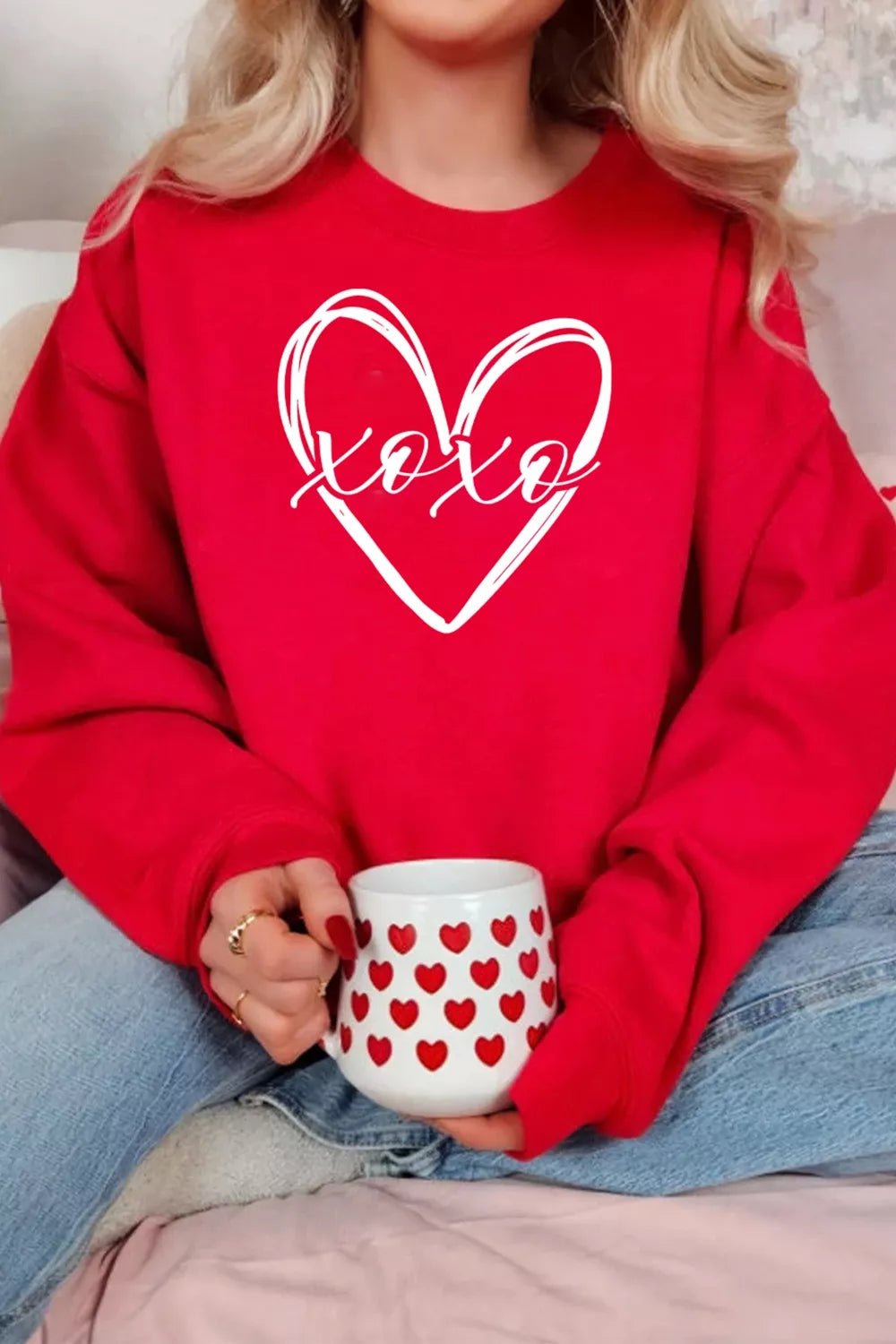 XOXO Valentines Heart Sketch Printed Pullover Sweatshirt designed for comfort and style at Lookzlike