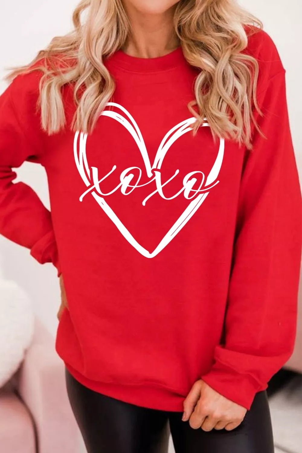XOXO Valentines Heart Sketch Printed Pullover Sweatshirt designed for comfort and style at Lookzlike