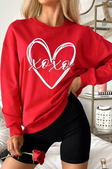 XOXO Valentines Heart Sketch Printed Pullover Sweatshirt designed for comfort and style at Lookzlike