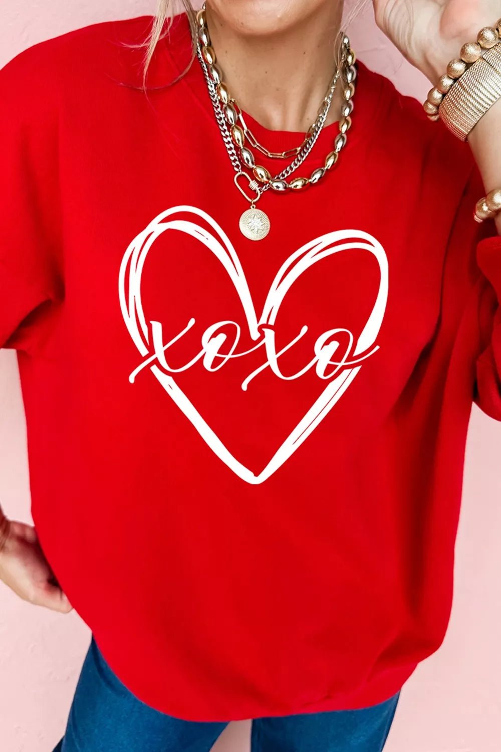 XOXO Valentines Heart Sketch Printed Pullover Sweatshirt designed for comfort and style at Lookzlike