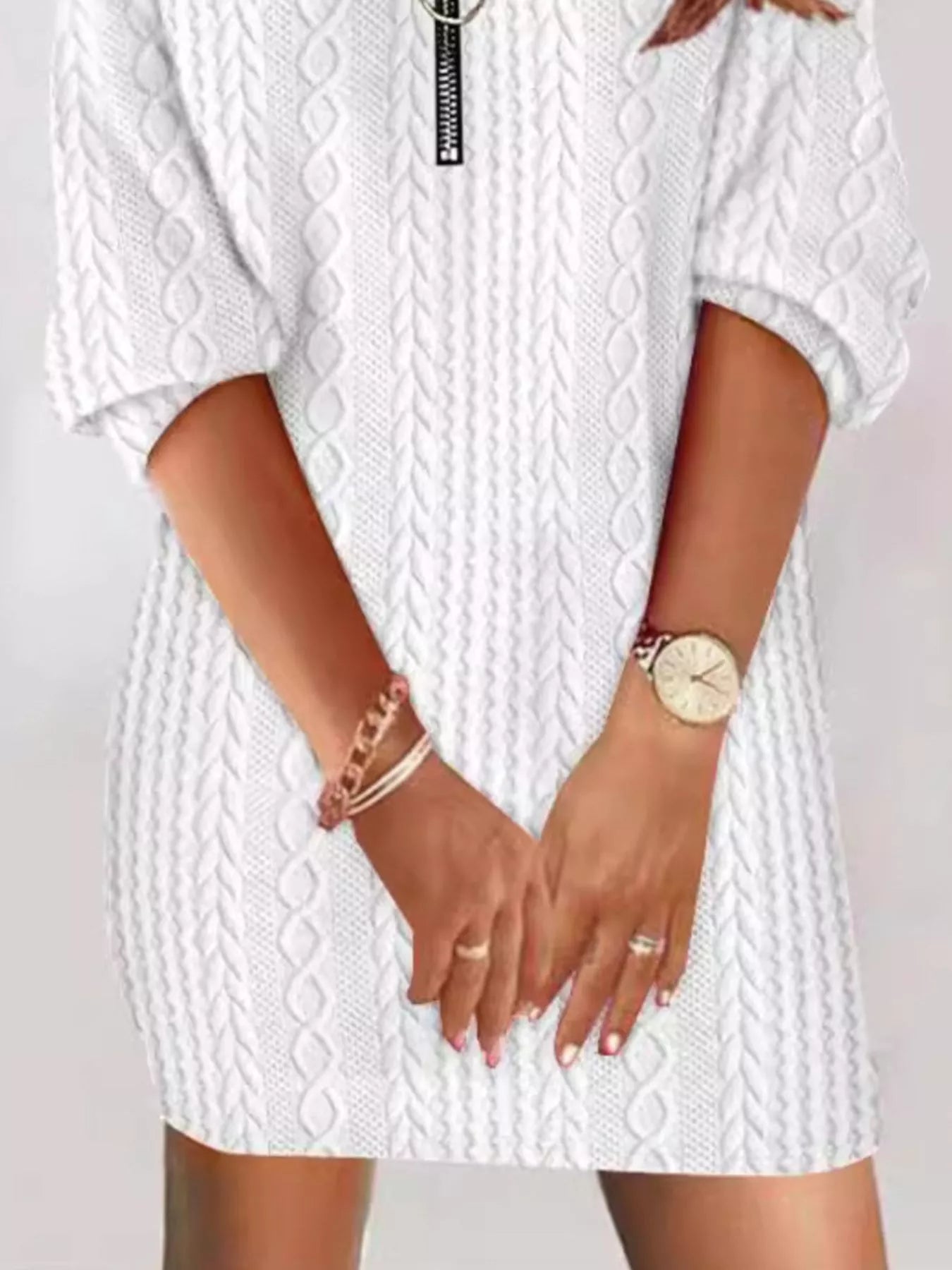 Zip Detail Textured Knit Mini Sweater designed for comfort and style at Lookzlike