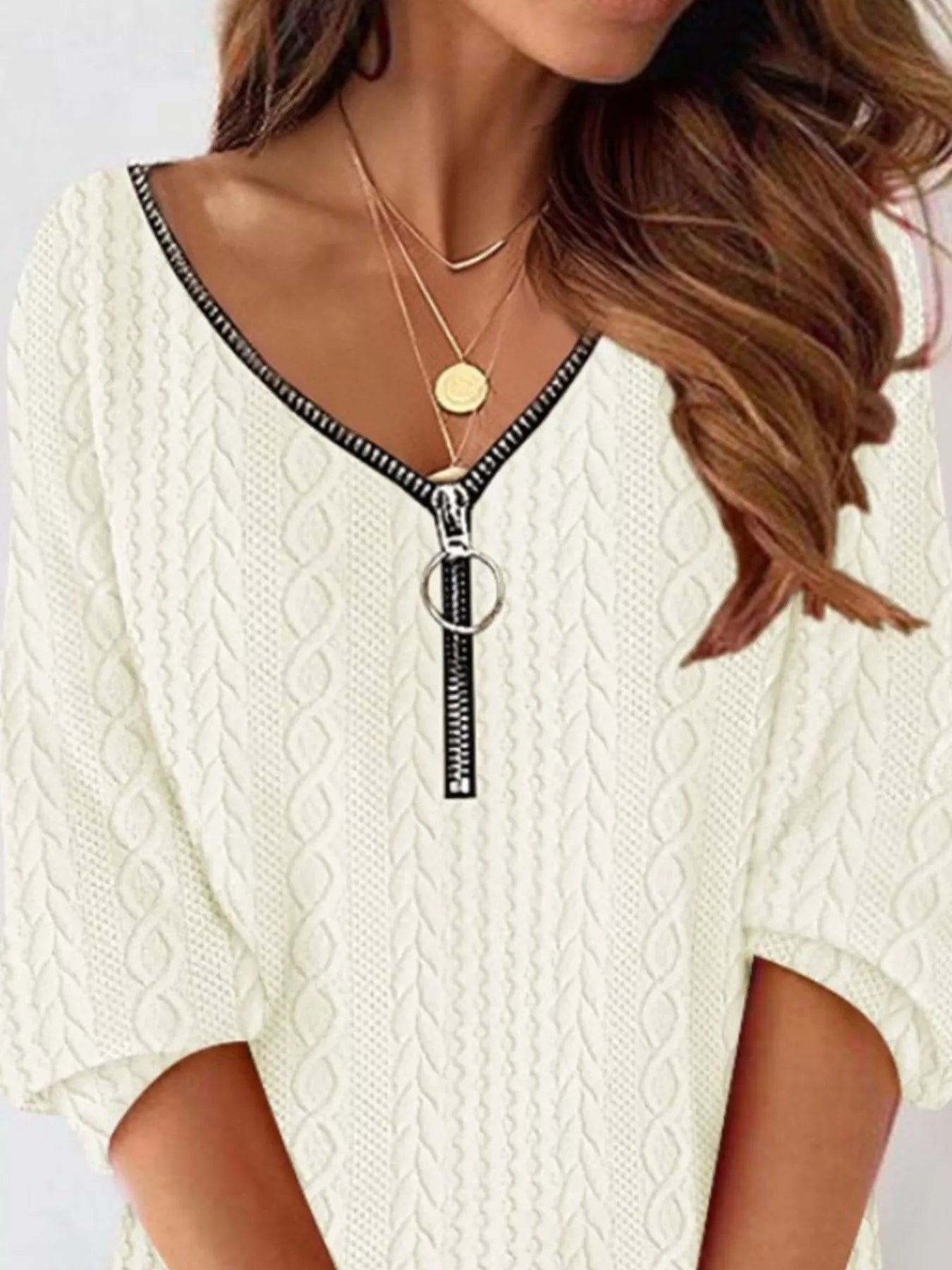 Zip Detail Textured Knit Mini Sweater designed for comfort and style at Lookzlike