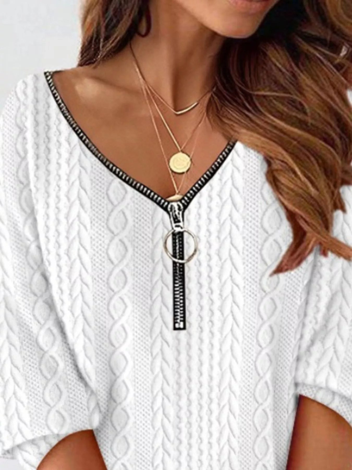 Zip Detail Textured Knit Mini Sweater designed for comfort and style at Lookzlike