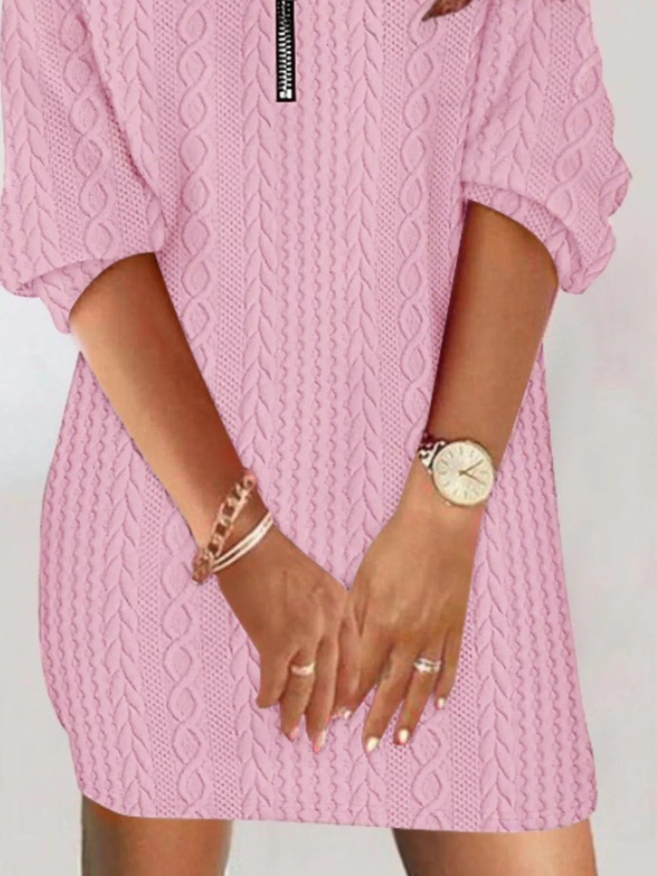 Zip Detail Textured Knit Mini Sweater designed for comfort and style at Lookzlike