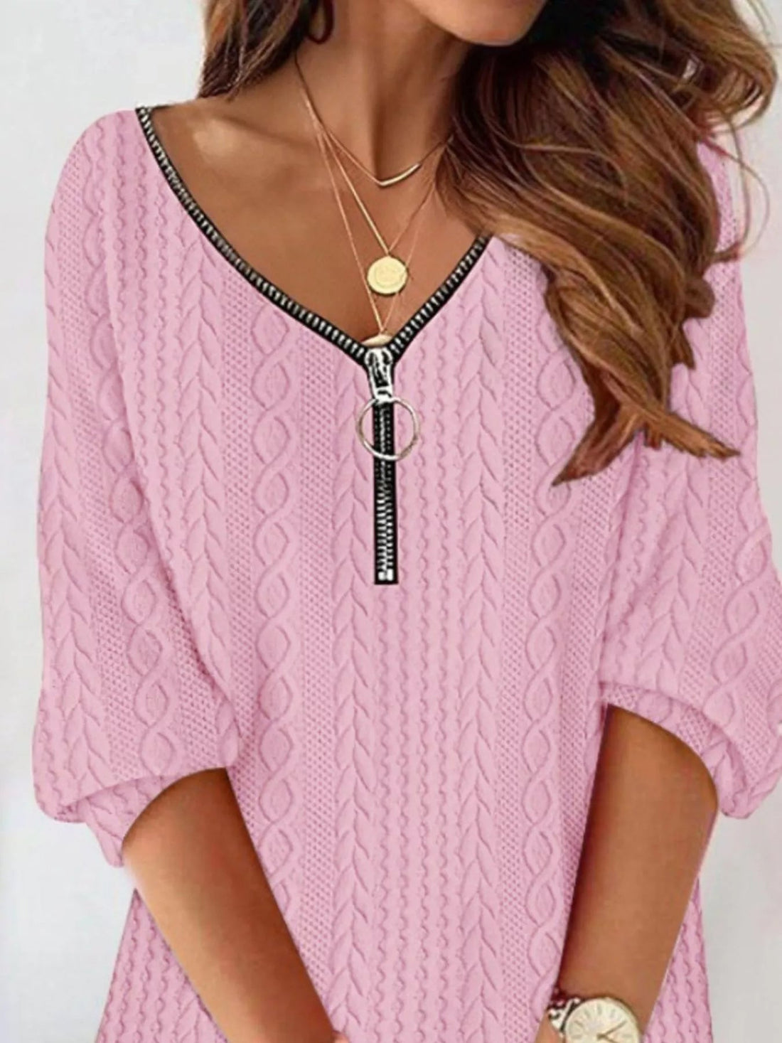 Zip Detail Textured Knit Mini Sweater designed for comfort and style at Lookzlike