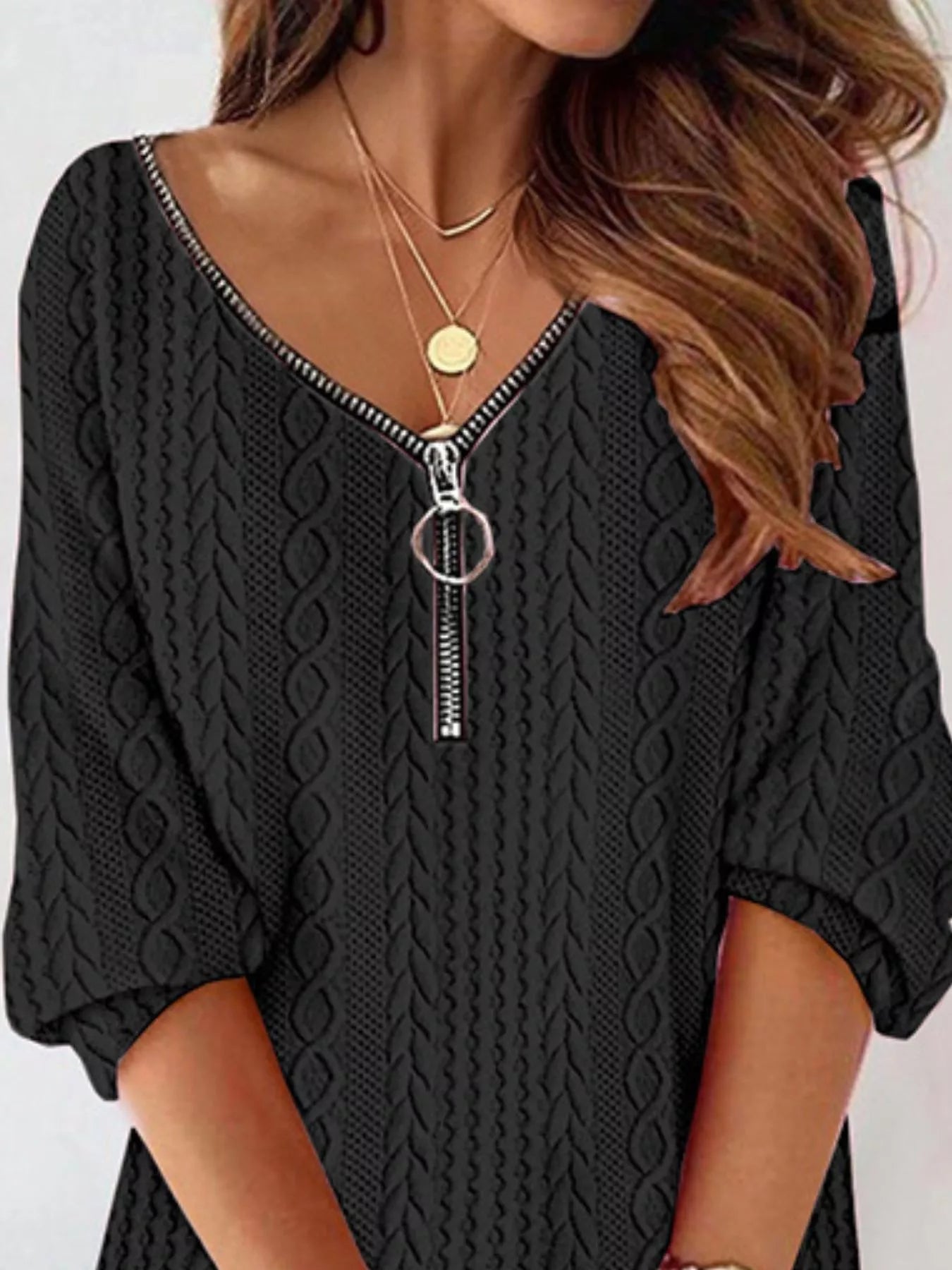 Zip Detail Textured Knit Mini Sweater designed for comfort and style at Lookzlike