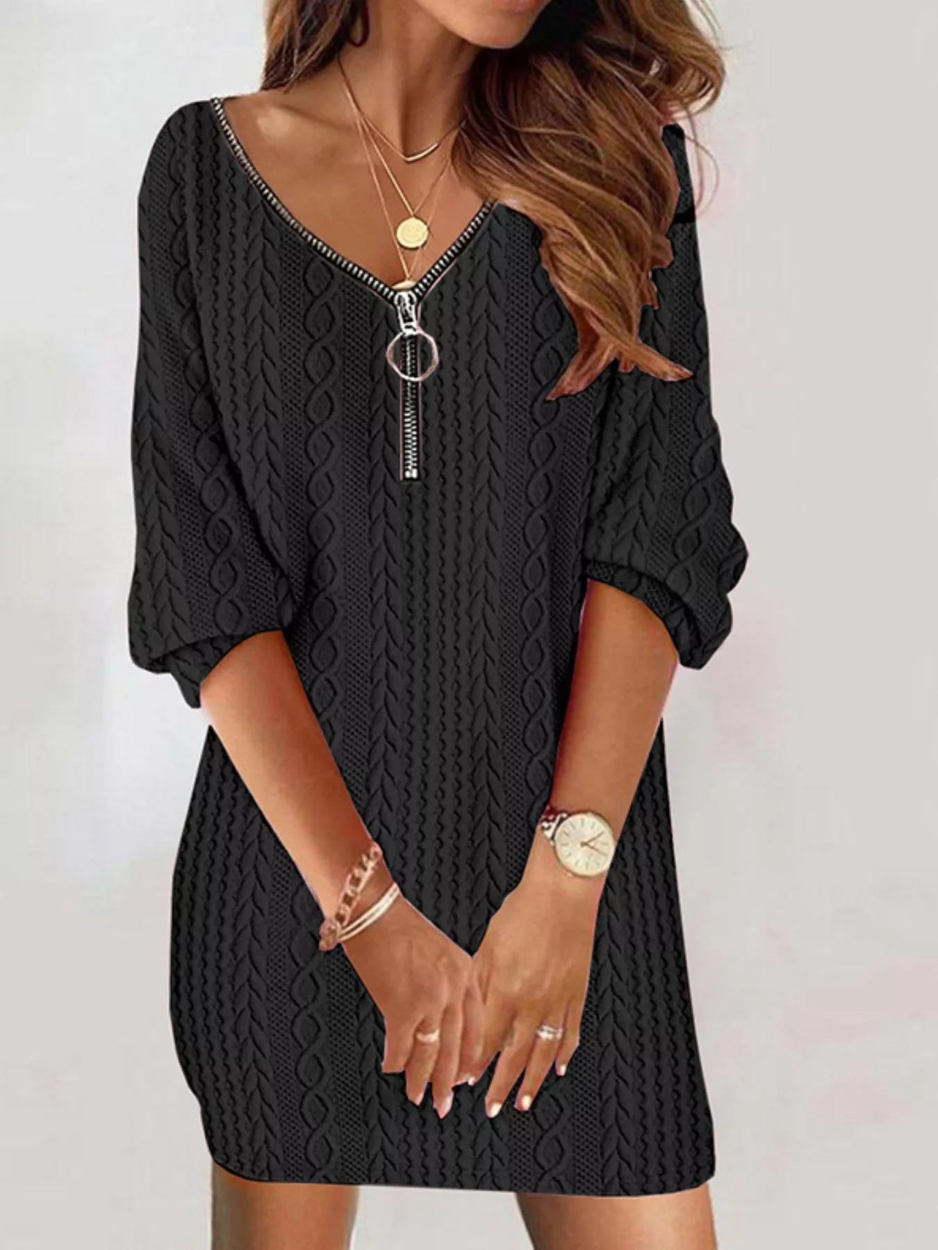 Zip Detail Textured Knit Mini Sweater designed for comfort and style at Lookzlike