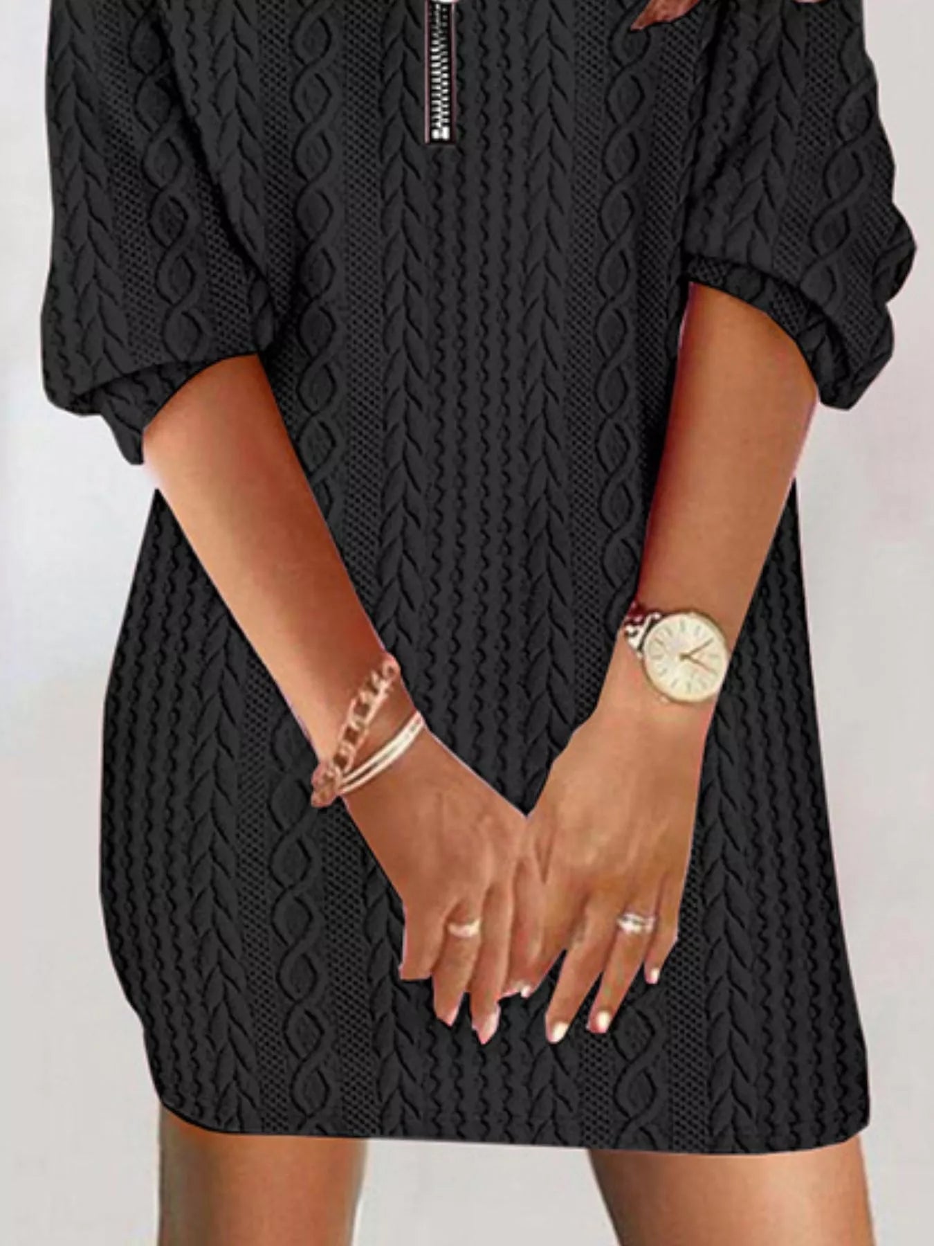 Zip Detail Textured Knit Mini Sweater designed for comfort and style at Lookzlike