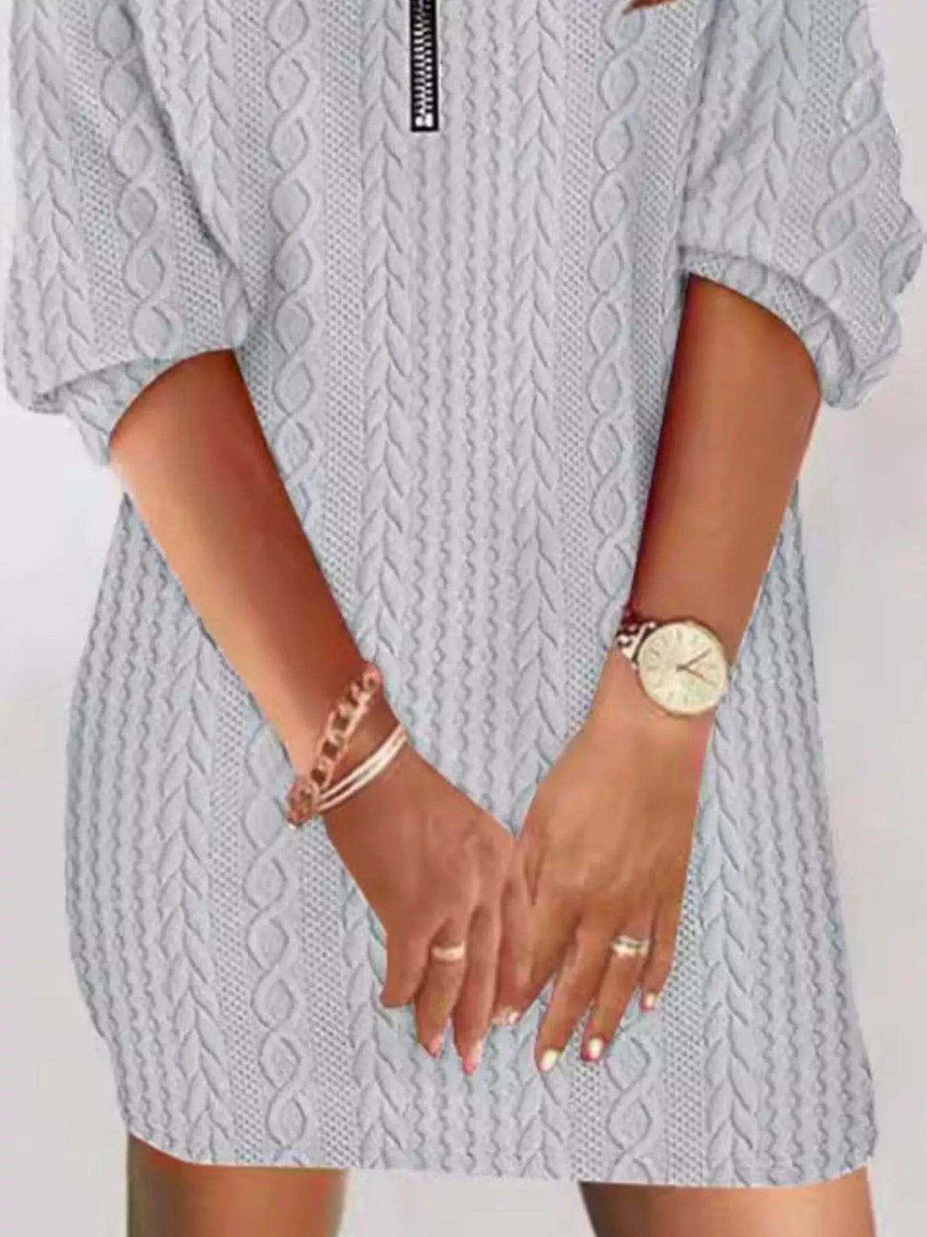 Zip Detail Textured Knit Mini Sweater designed for comfort and style at Lookzlike