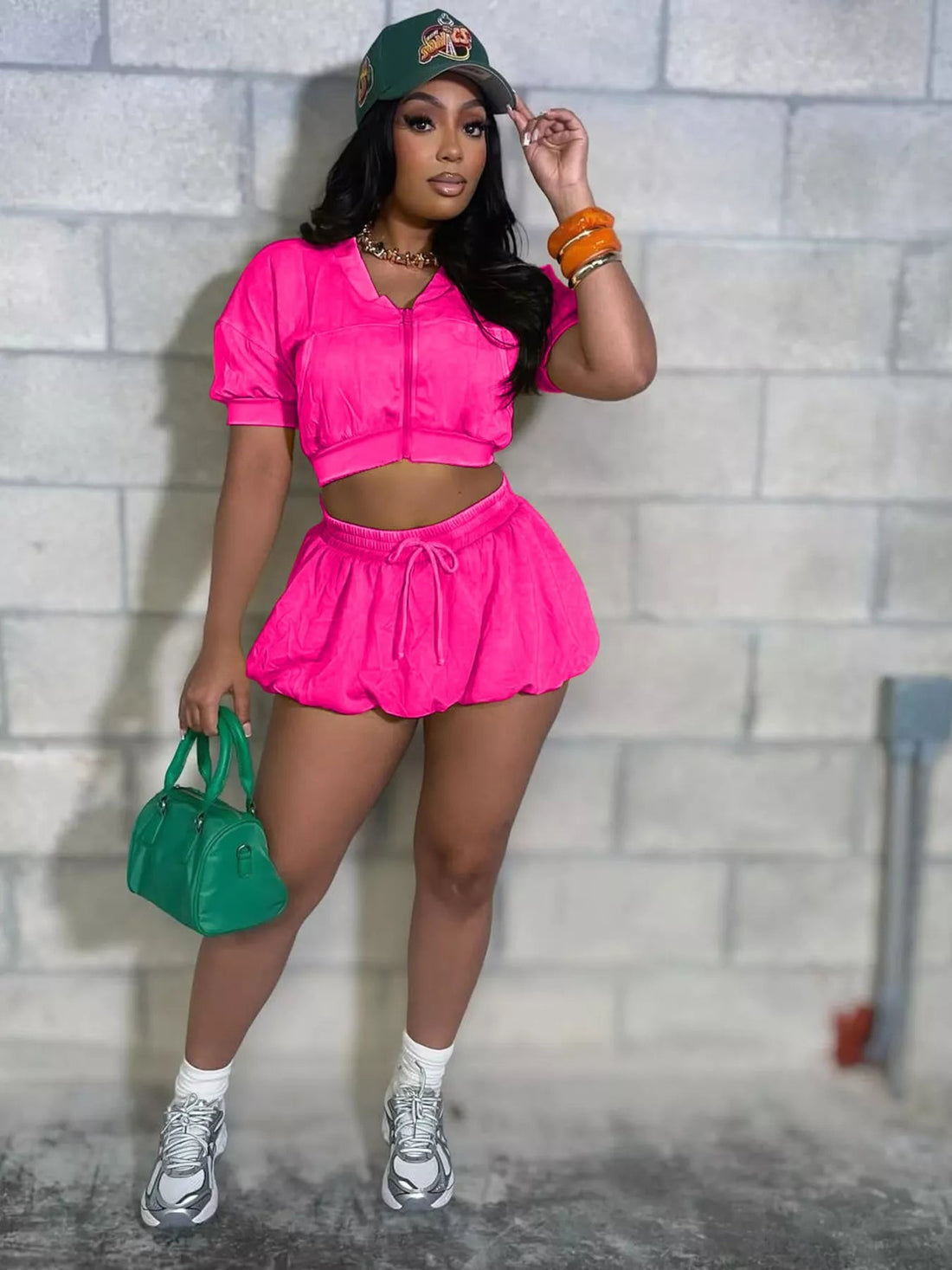 Zip Up Crop Top and Shorts Set designed for comfort and style at Lookzlike