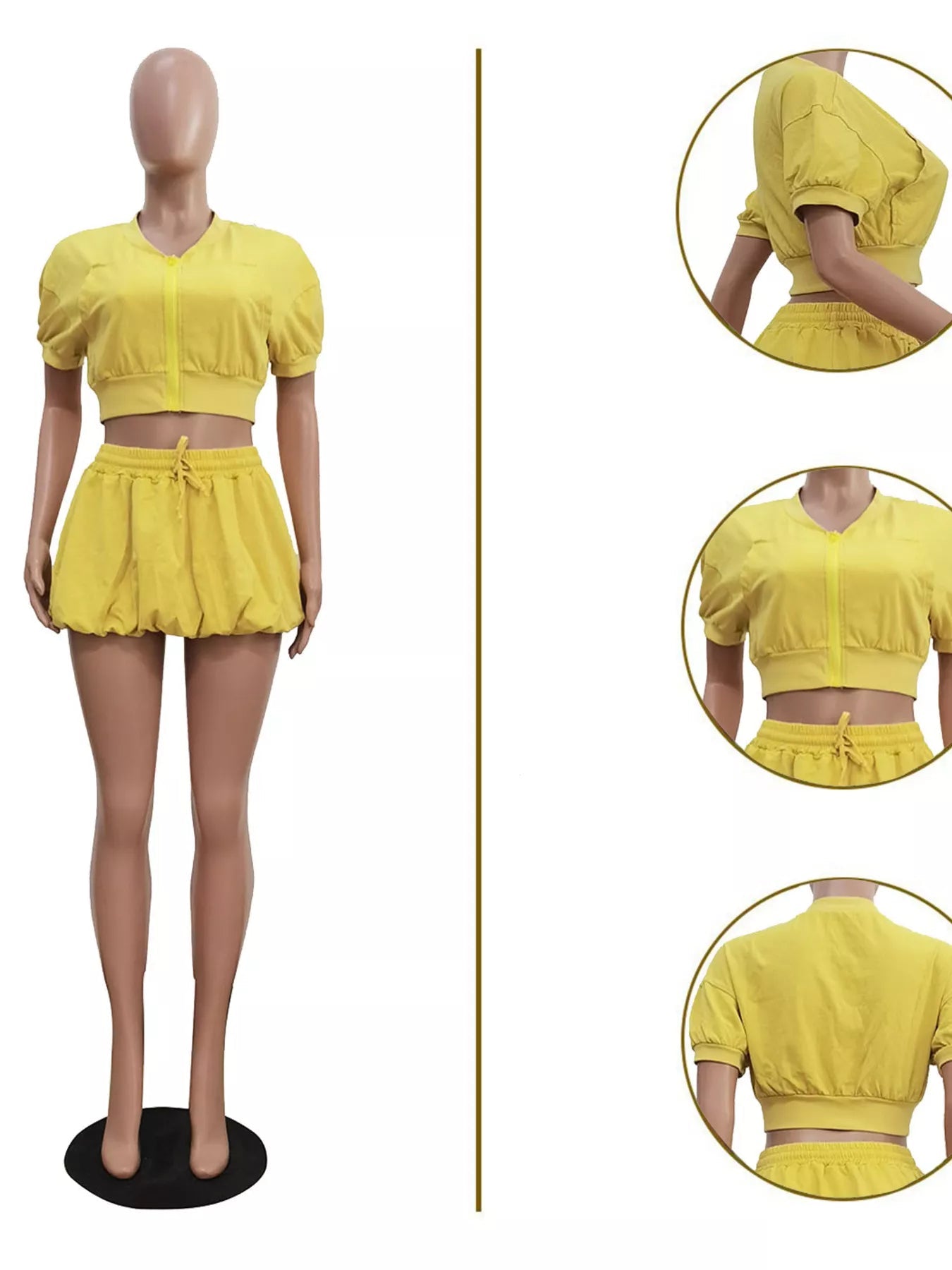 Zip Up Crop Top and Shorts Set designed for comfort and style at Lookzlike