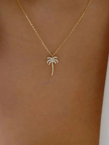 Zircon Palm Tree Pendant Necklace - Lookzlike